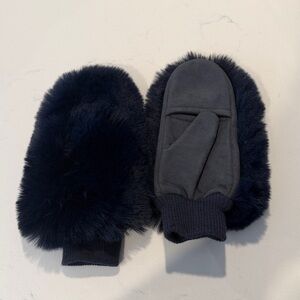Anthropologie Faux Fur Cozy Navy Mittens